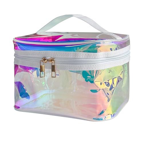TotePrint Holographic Blue Waterproof PVC Makeup Bag - Travel Organizer