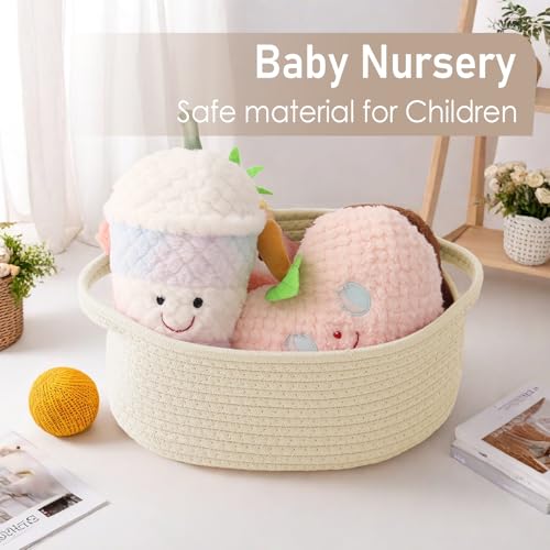 Small Woven Storage Basket with Handles - Cotton Rope, 12x8x5 in