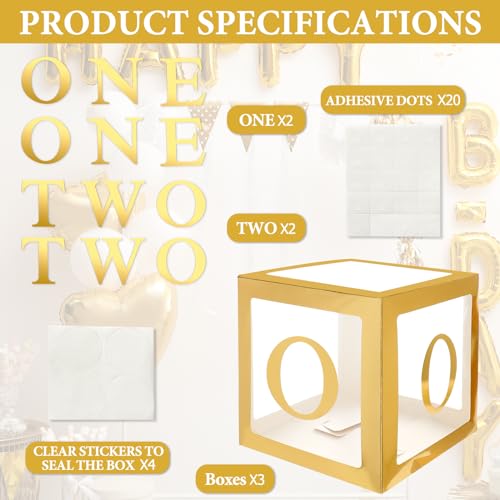 Gold First Birthday Balloon Box Set – 3 Pcs ONE Decorations