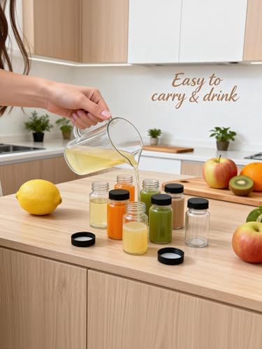 15-Pack 2 Oz Glass Juice Shot Bottles with Black Caps - BPA-Free & Leak-Proof