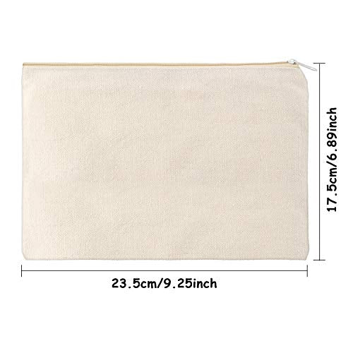 Gejoy 10-Pack Large Blank Canvas Cosmetic Bags, Beige Zipper Pouch for DIY