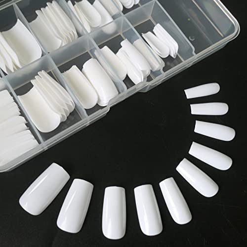 120pc White Square Press On Nails - Medium Long Ballerina Style