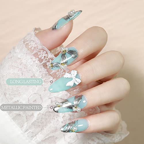 LOKFAR 6 Colors Metallic Chrome Gel Nail Polish Set with 3 Nail Brushes