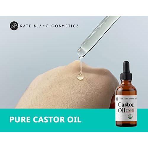 Kate Blanc Cosmetics Castor Oil Organic for Hair, Lashes, Face, Skin (2oz), 100% Pure, Cold Pressed, Hexane Free Hair Oil. Lash Serum for Thicker-Looking Eyelashes & Eyebrows