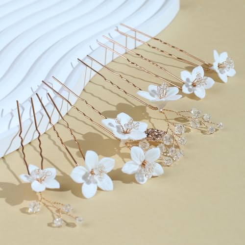 Handmade Pearl Bridal Hair Pins Set-G-Gold - 6pcs Floral Clips
