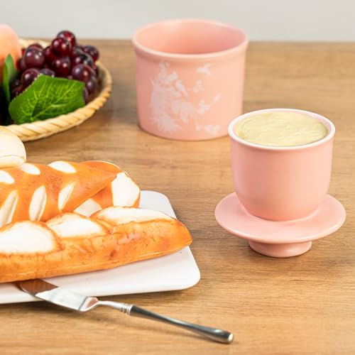 Pink Butter Dish with Lid - French Water-Seal Design for Fresh Butter