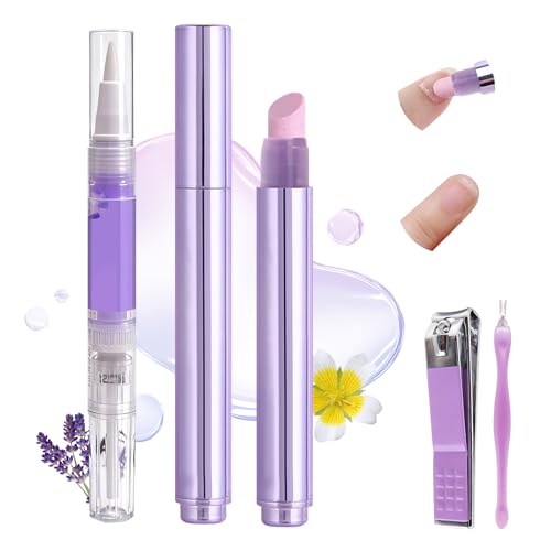 NIQZOPA 3-in-1 Ceramic Cuticle Oil Pusher Pen Set - Nail Care Tool with Lavender Oil