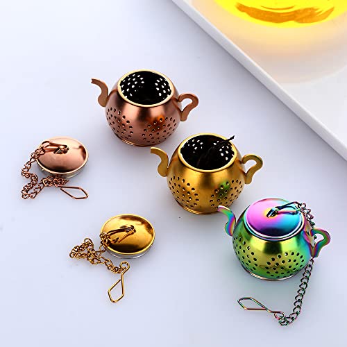 3 Pack Stainless Steel Tea Infusers - Rainbow Gold Teapot Design