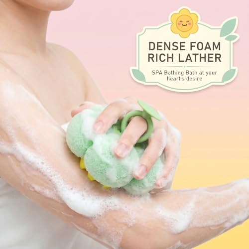 Sycrotoy 4-Pack Sunflower Bath Sponges, Exfoliating Shower Pouf with Suction