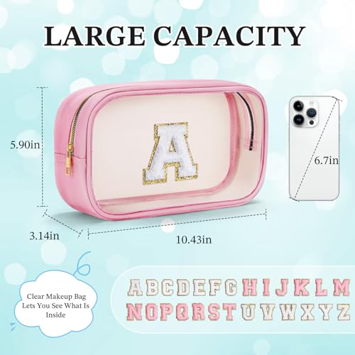 YOOLIFE Large Pink Travel Makeup Bag - Clear Cosmetic Pouch for Girls