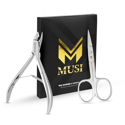 MUSI Cuticle Trimmer Nippers with Curved Nail Scissors for Women