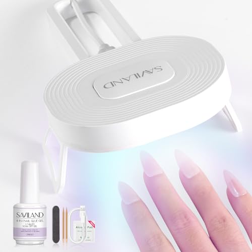 SAVILAND UV Nail Glue Kit with Foldable UV Lamp for DIY Gel Extensions & Manicure Art