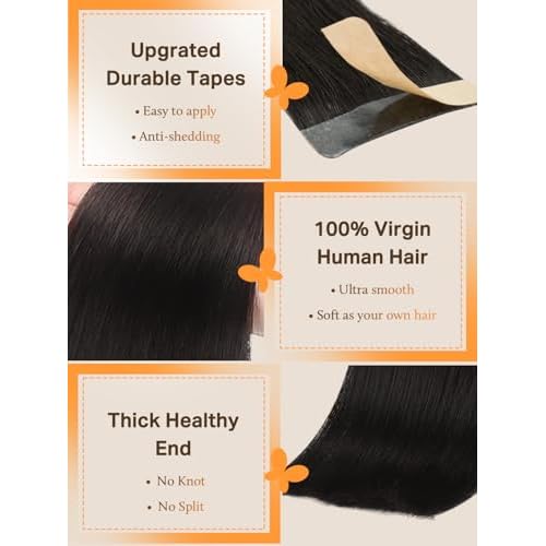 DOORES Tape in Hair Extensions Human Hair, Jet Black 20 Inch 50g 20pcs,Skin Weft Seamless Tape in Real Remy Straight Hair for Women