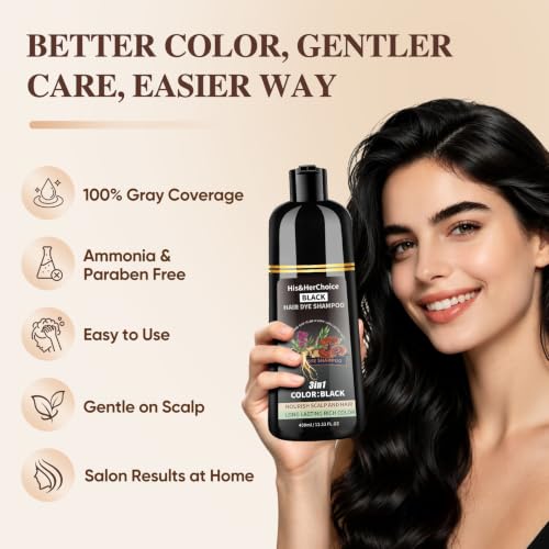 Black Hair Dye Shampoo 3-in-1 for Natural Gray Coverage