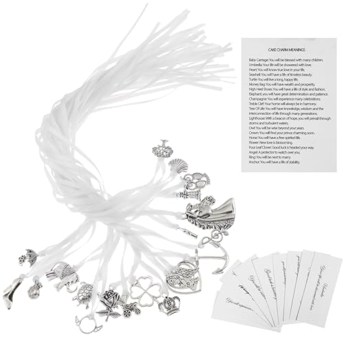 20 Pcs Wedding Cake Pull Charms Set with Blessing Cards