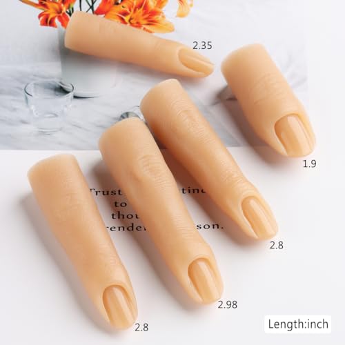 Silicone Nail Art Practice Fingers - Skin Color (5pcs) with 96 False Tips