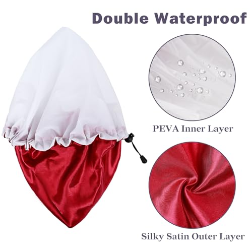 Red Satin Shower Cap for Men & Women - Waterproof & Large