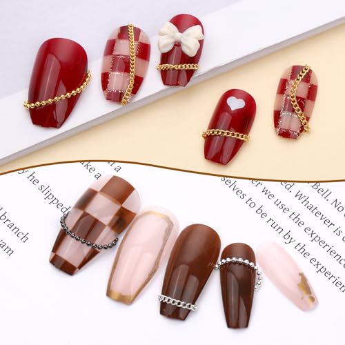 Metal Nail Art Chains Set - 12 Strips in Gold, Silver, Dark Gray
