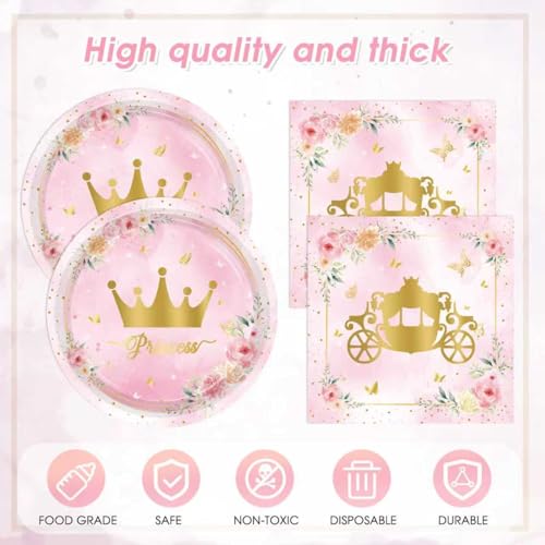 41PCS Princess Birthday Party Supplies Set - Pink Floral Tableware