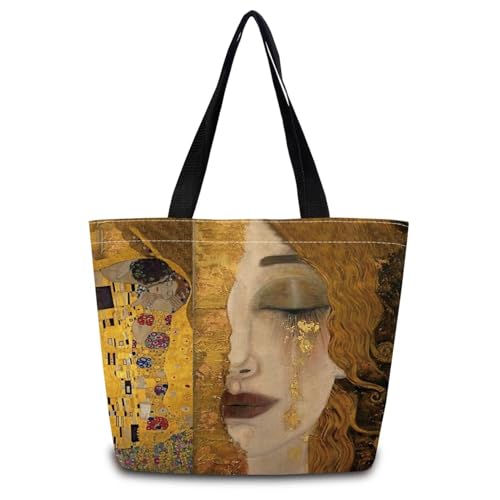Klimt Painting Tote Bag - Stylish Reusable Grocery Shoulder Bag