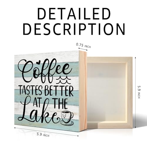 Coffee Tastes Better at The Lake Wooden Sign - Rustic Desk Decor