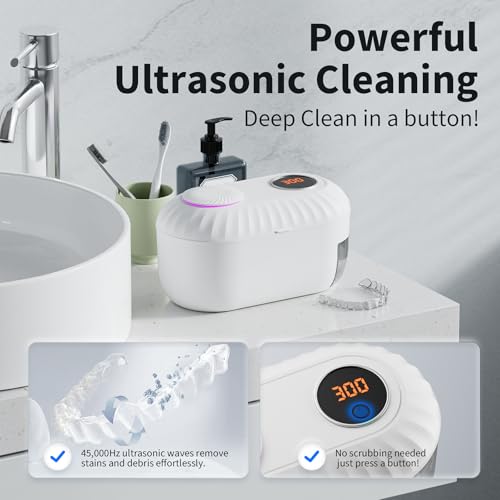 FIRBNO Ultrasonic Denture Cleaner with Auto Drain & Dry for Retainers