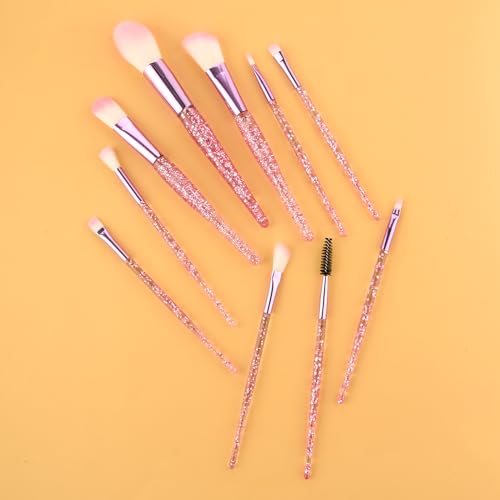 WLLHYF 10-Piece Glitter Crystal Makeup Brush Set - Bling Brushes for Foundation, Eyeshadow, and Blush