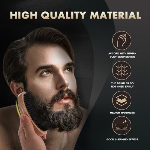 Men's Boar Bristle Beard Brush Set with Wooden Comb & Scissors - Travel Grooming Kit