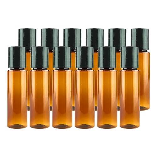 1oz Amber Plastic Bottles (Pack of 12) with Screw Caps - Reusable Travel Containers