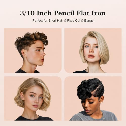 SAOSA Mini Pencil Flat Iron for Short Hair - Rose Gold Hair Straightener & Curler with 9 Temp Settings
