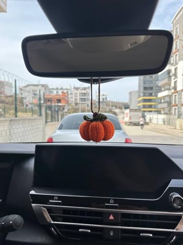 Handmade Crochet Pumpkin Car Rear View Mirror Ornament