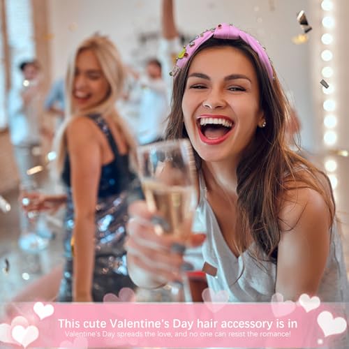 Pink Valentine Headband with Rhinestones & Heart Charms - Girls Women's Gift