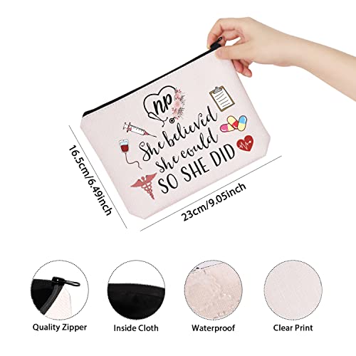 Nurse Practitioner Gift Makeup Bag — She Believed She Could So She Did