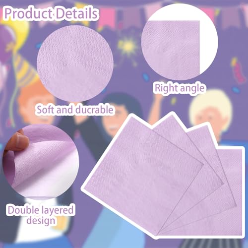 FLOWERCAT 100-Count Purple Cocktail Napkins - 2-Ply Disposable 5" x 5"
