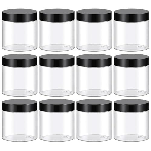 TUZAZO 4 Oz Plastic Container Jars with Lids BPA Free, Empty Round Clear Cosmetic Containers Plastic Slime Jars for Lotion, Cream, Ointments, Body Butter, Makeup, Travel Storage (12 Pack)