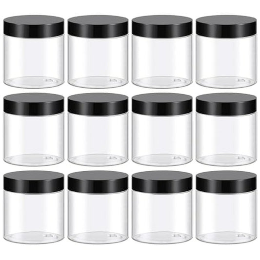 TUZAZO 4 Oz Plastic Container Jars with Lids BPA Free, Empty Round Clear Cosmetic Containers Plastic Slime Jars for Lotion, Cream, Ointments, Body Butter, Makeup, Travel Storage (12 Pack)