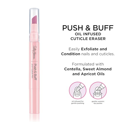 Sally Hansen Push & Buff 2-in-1 Cuticle Care Treatment Pen | Exfoliates, Polishes and Smooths Cuticles | Textured Tip for Instant Results | Easy, Mess-Free Nail Care on the Go