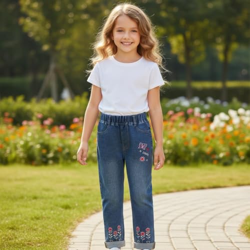 Peacolate 7-8 Years Girls Embroidery Denim Jeans Pants