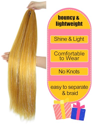 KAVSORAPI Gold Tinsel Hair Extensions - 30 Inch Pack of 2 for Festivals & DIY Styling
