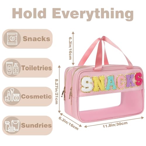 Snack Bags for Travel Varsity Letter Pouch Clear Toiletry Bag Snacks