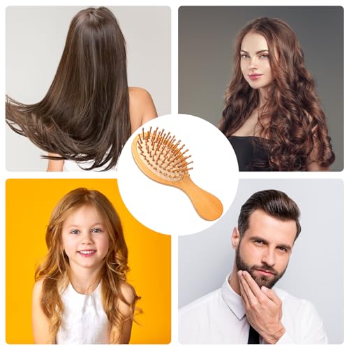Mini Bamboo Hair Brush for Growth & Detangling - Natural Wooden Massager