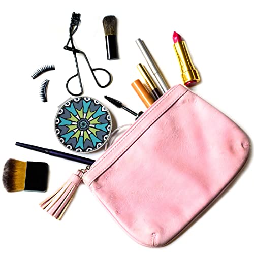 Red Compact Mirror with Embossed Mandala Designs - 6 Pack Portable Handheld Makeup Mirrors