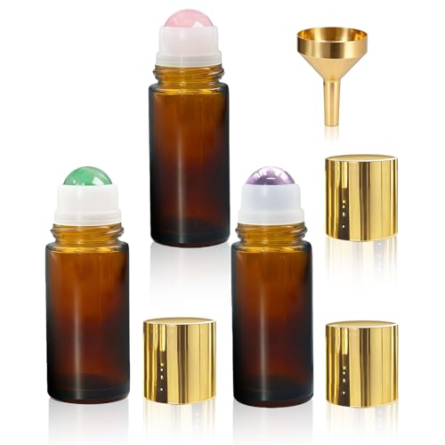 3 Pack 50ml Rose Quartz Roller Bottles with Natural Crystal Balls