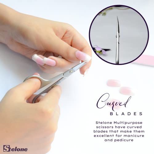 Multi-Purpose Eyebrow & Cuticle Scissors - Stainless Steel Curved Blade for Manicure & Facial Hair - Stelone