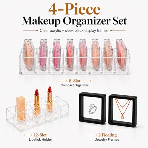 3-Piece Acrylic Makeup Organizer Set with Lipstick & Compact Slots