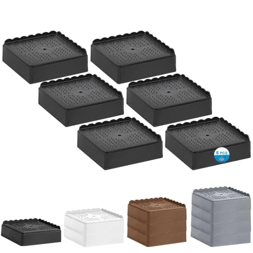 Adjustable Bed Risers - Heavy Duty 1 to 4 Inch Stackable Furniture Lifts (6 Pack, Black)