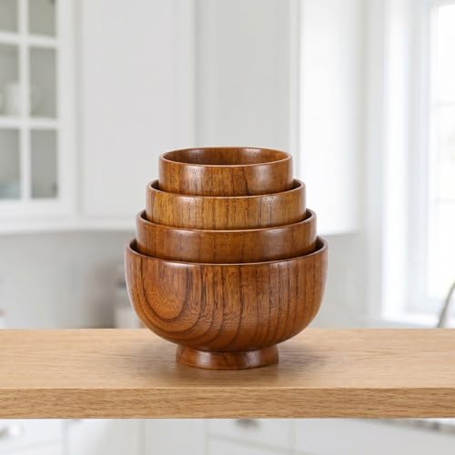 Handmade Japanese Wooden Bowl - 4.5 Inch Jujube Wood for Rice, Soup, Salad & More