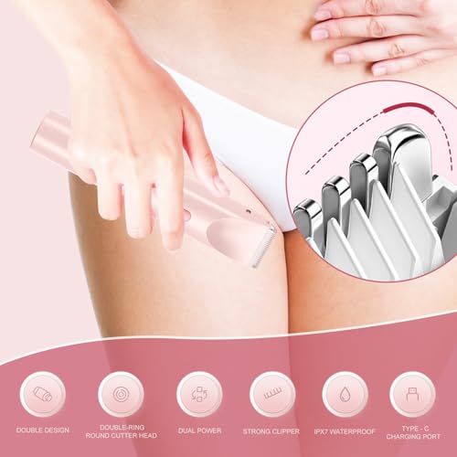 Dermave Bikini Shaver,Bikini Trimmer for Women,2 in 1 Dual Head Waterproof & Painless Electric Razors for Pubic Hair(Pink)