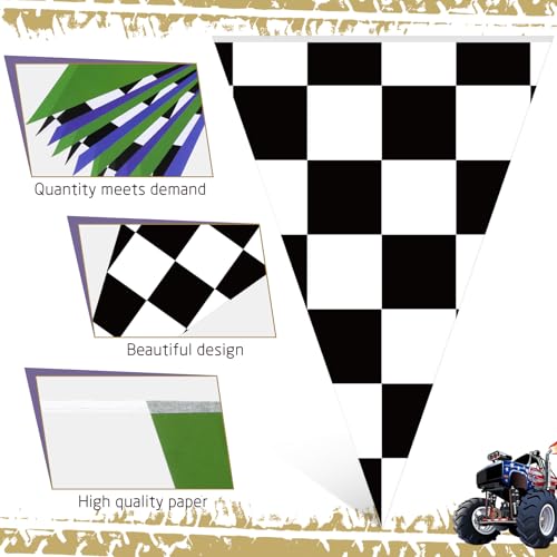 Gersoniel Monster Truck Banner Decorations - 5 Pcs Green & Purple Pennant Garland