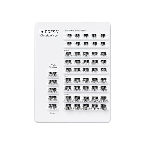 imPRESS Press-On Lash Clusters - Classic Wispy Multipack, 50 Pre-Glued Lashes